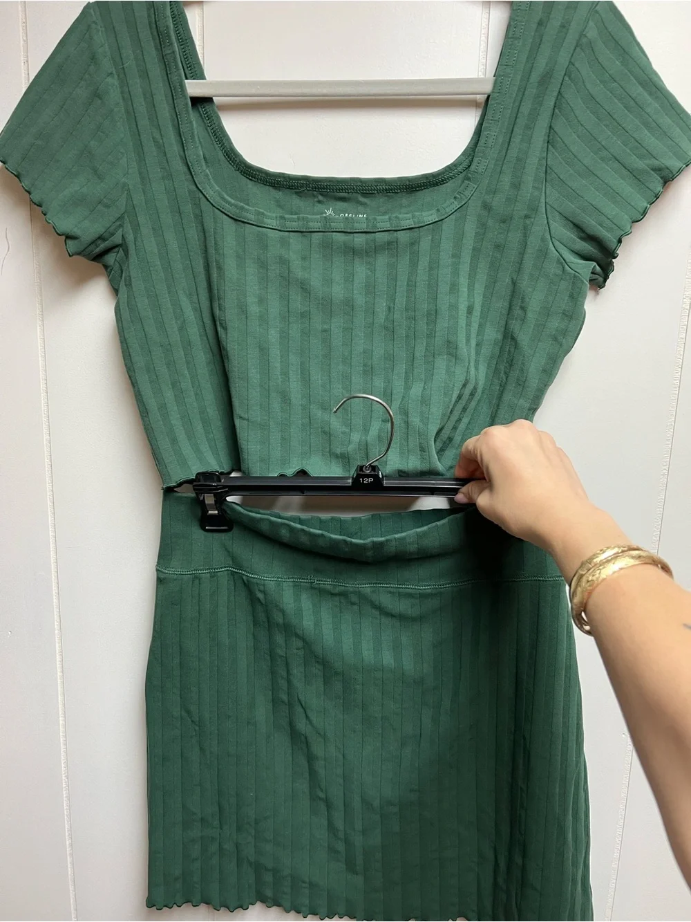 AERIE NWOT. Forest Green Ribbed Mini Skirt with Matching Crop Top Set